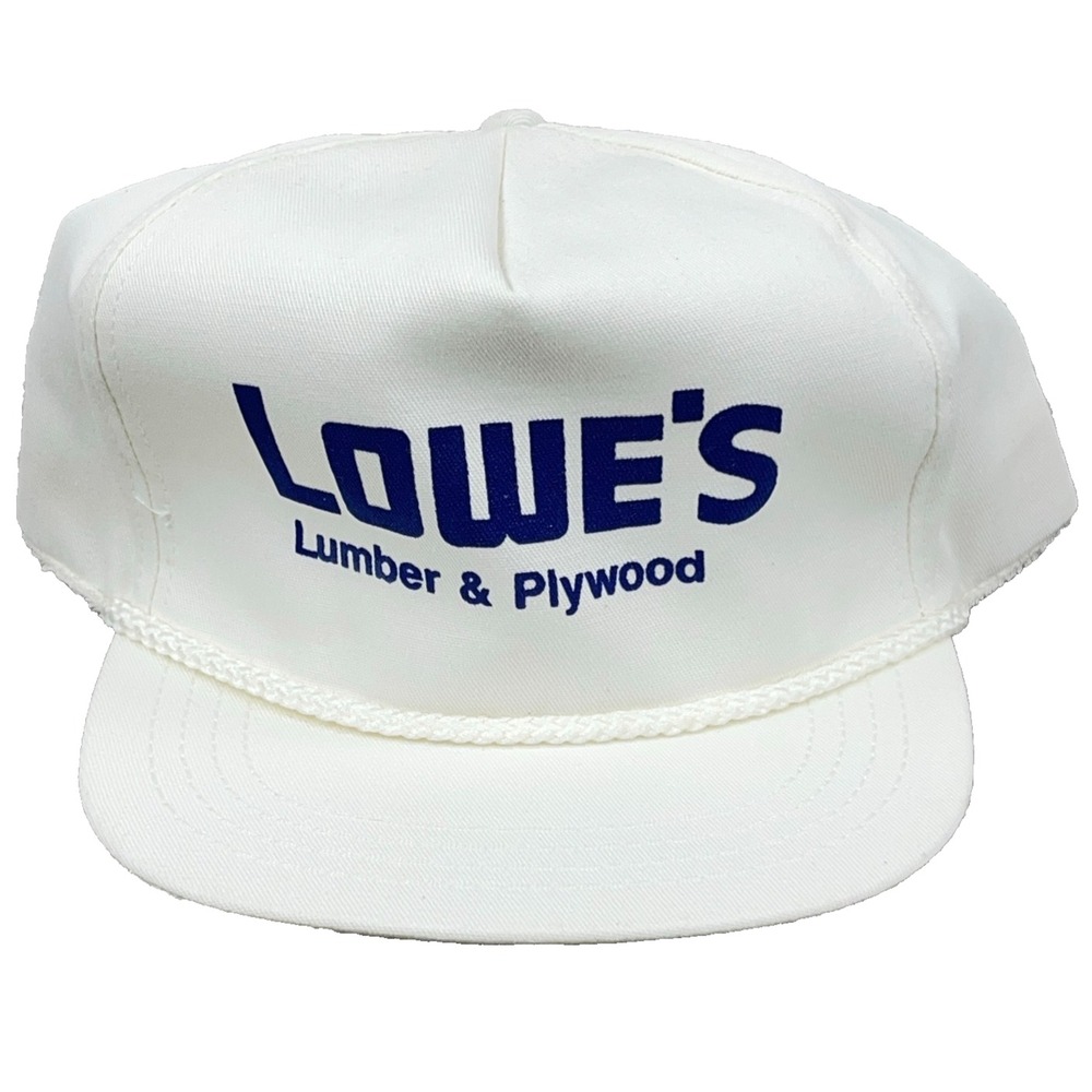 Vintage Lowes Trucker Hat Cap Snapback White Blue Rope 90s Y2K Made In USA Adult
